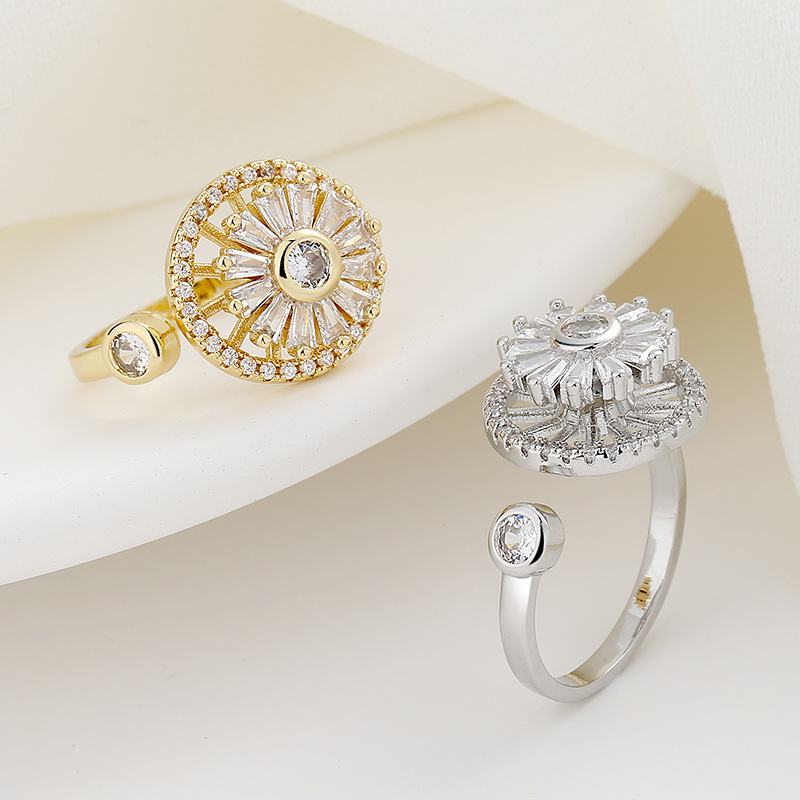 Womens Rotatable Clover Anxiety Rings Fidget Spinner Adjustable Open Rings